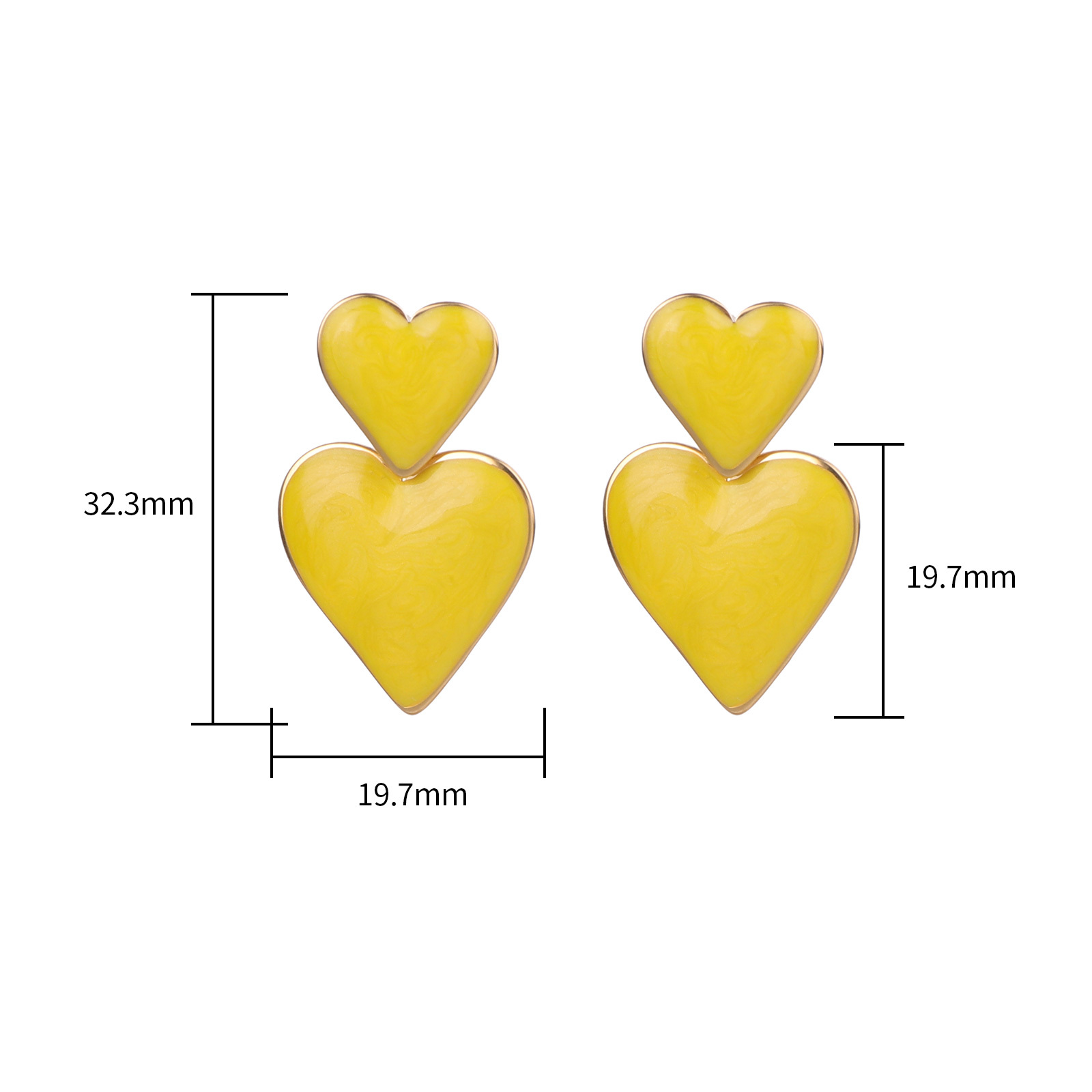 18K Gold Plated Stainless Steel Double Heart Enamel Stud Earrings