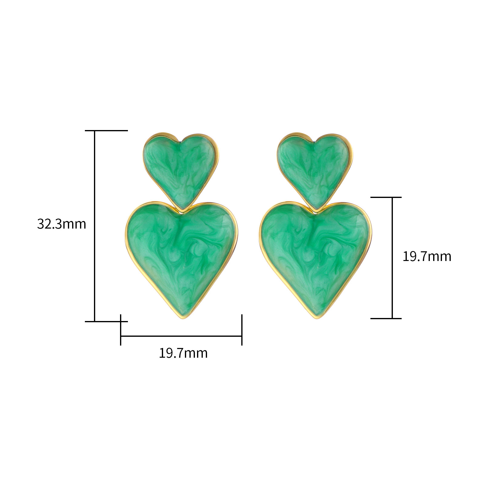 18K Gold Plated Stainless Steel Double Heart Enamel Stud Earrings