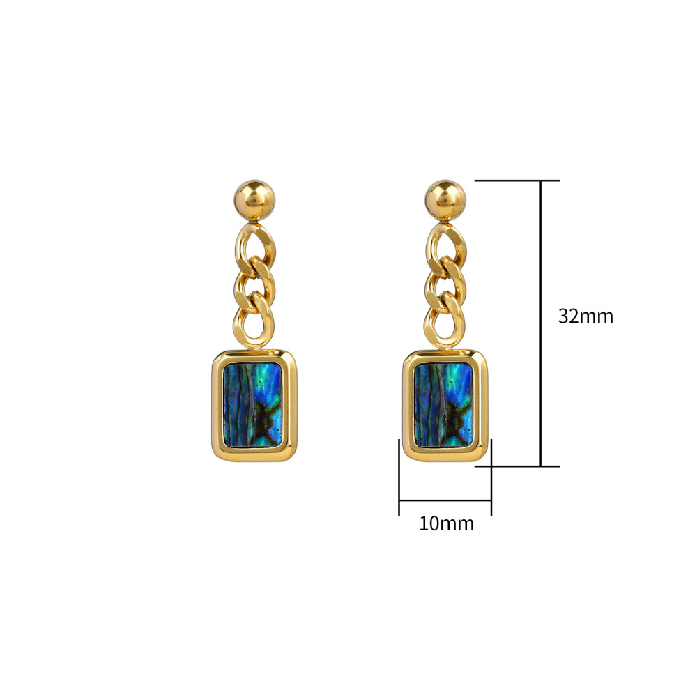 Gold Plated Stainless Steel Chain Design Earrings with Natural Stone or Shell