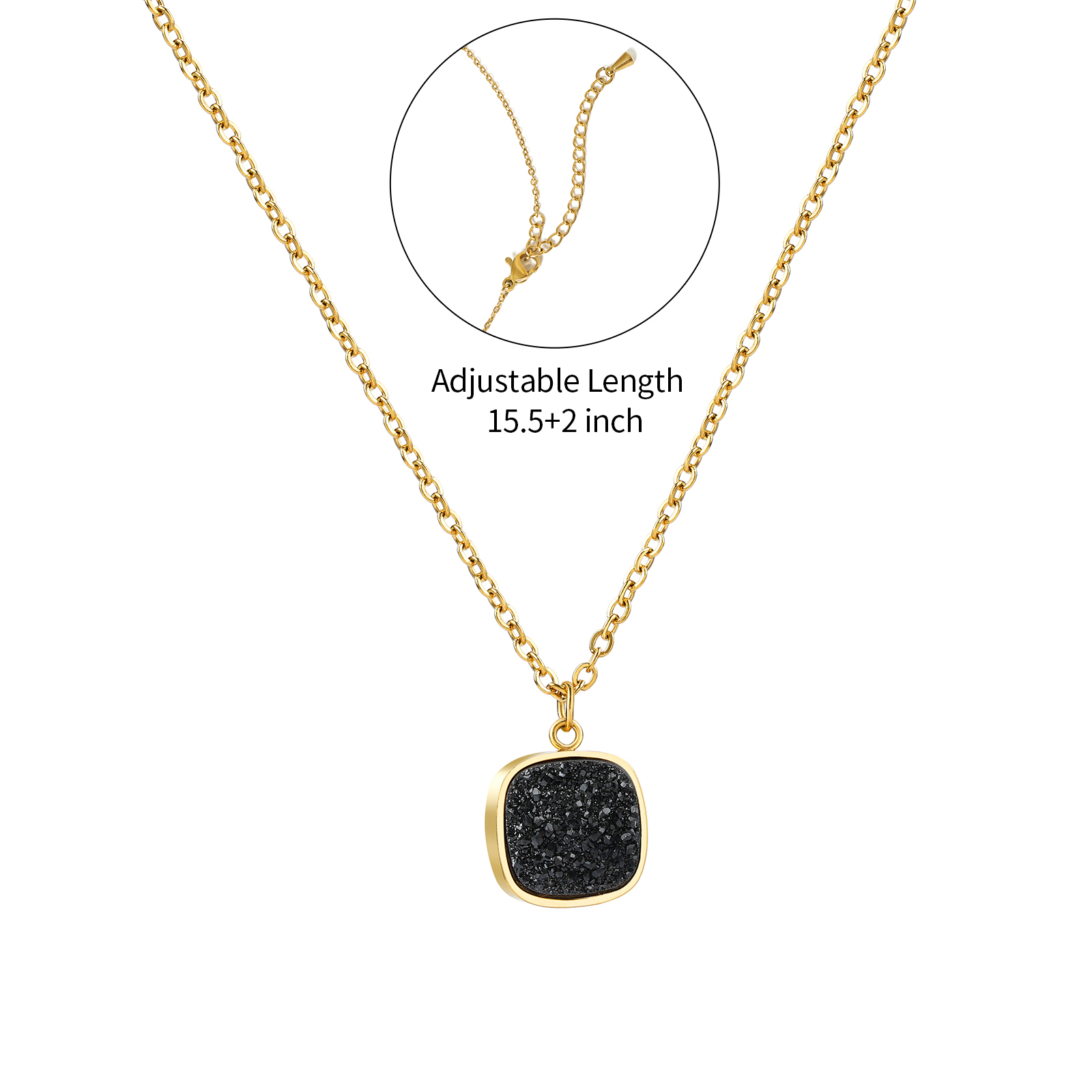 Sparkling 18K Stainless Steel Druzy Quartz Pendant Necklace