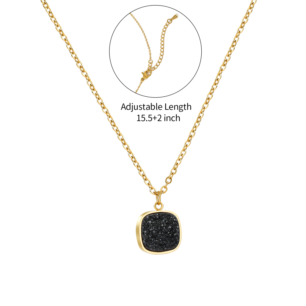 Sparkling 18K Stainless Steel Druzy Quartz Pendant Necklace