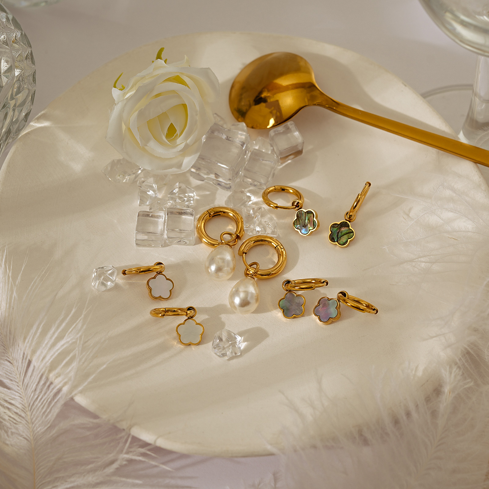 18K Gold Plated Hoop Earrings with Flower Shape or Pearl Pendant