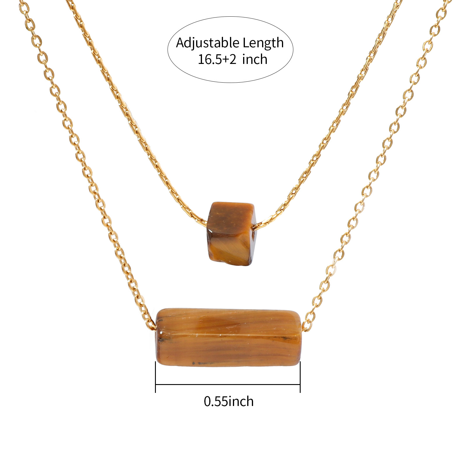 Elegant Natural Stone Double Layer Gold Necklace in Stainless Steel