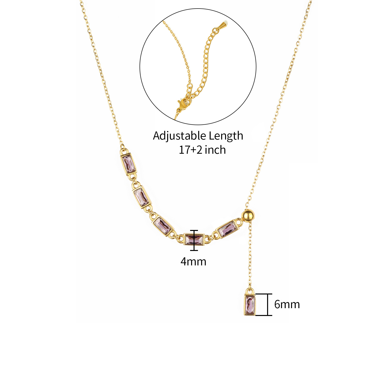 sparkling Cubic Zirconia Stainless Steel Asymmetrical Necklace