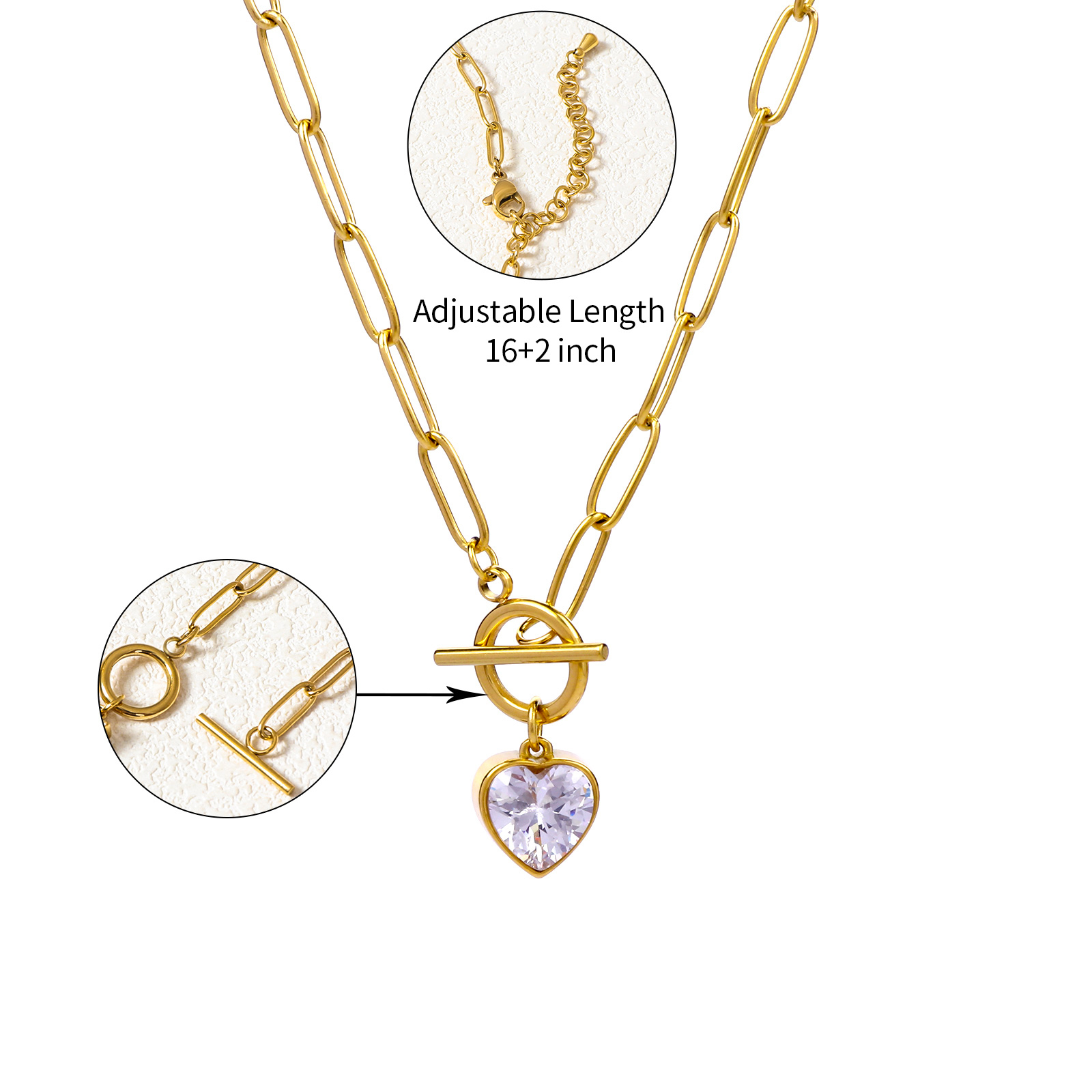 Gold Plated Heart Shape Cubic Zirconia Pendant Necklace wth Different Chain