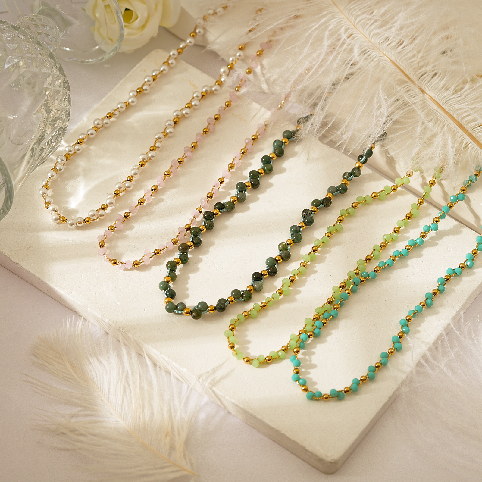 Vibrant Boho Beaded Choker Necklace with Crystal or Pearl