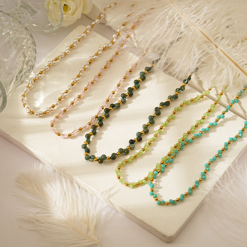Vibrant Boho Beaded Choker Necklace with Crystal or Pearl