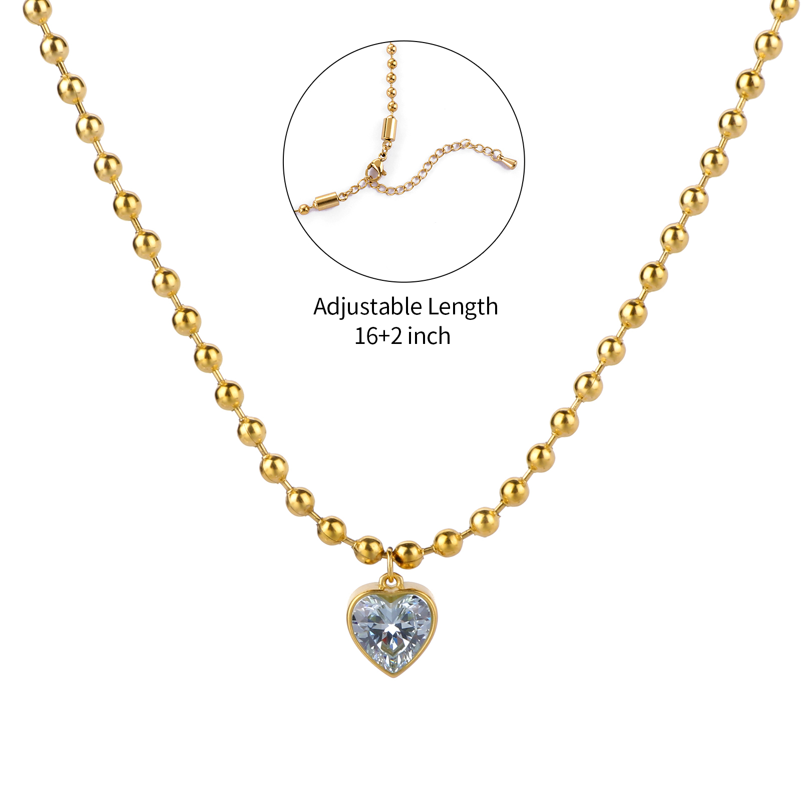 Gold Plated Heart Shape Cubic Zirconia Pendant Necklace wth Different Chain