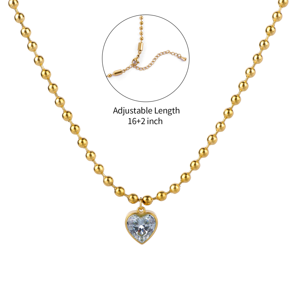 Gold Plated Heart Shape Cubic Zirconia Pendant Necklace wth Different Chain