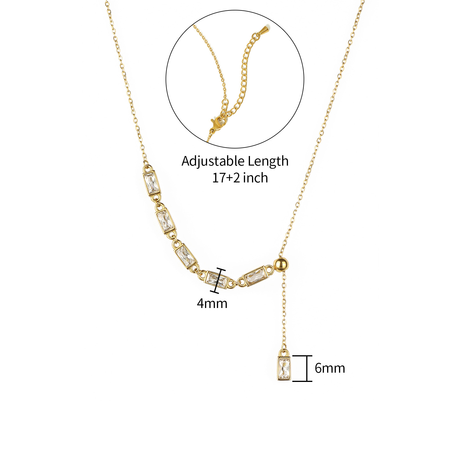 sparkling Cubic Zirconia Stainless Steel Asymmetrical Necklace