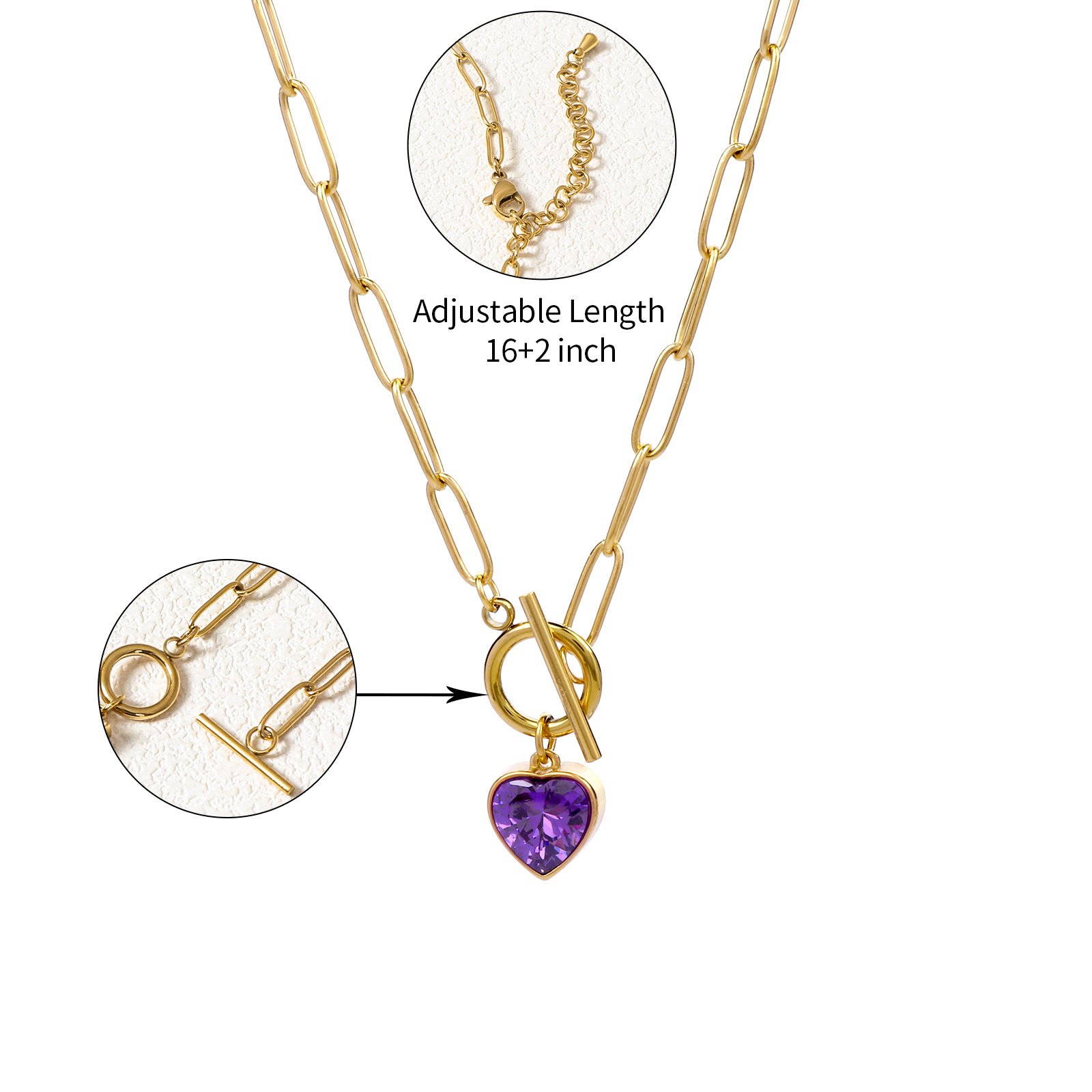 Gold Plated Heart Shape Cubic Zirconia Pendant Necklace wth Different Chain