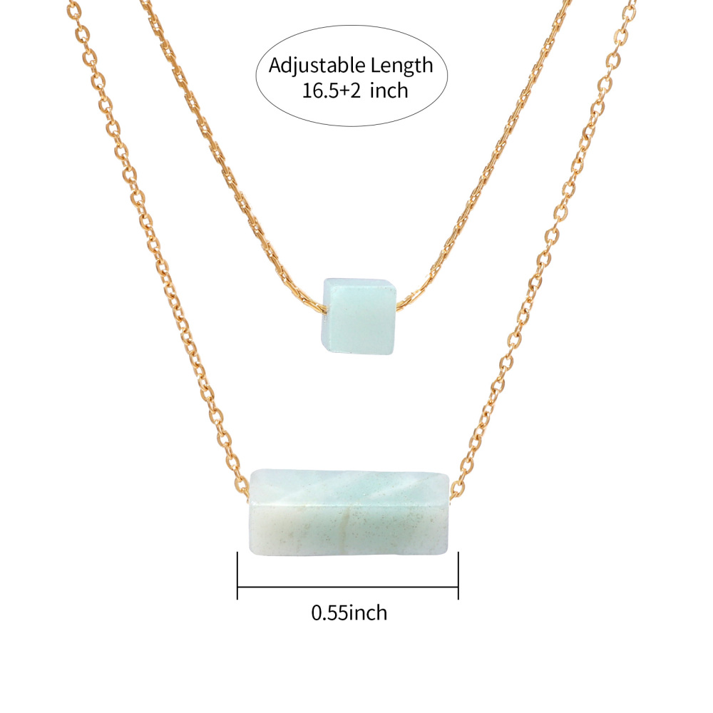 Elegant Natural Stone Double Layer Gold Necklace in Stainless Steel