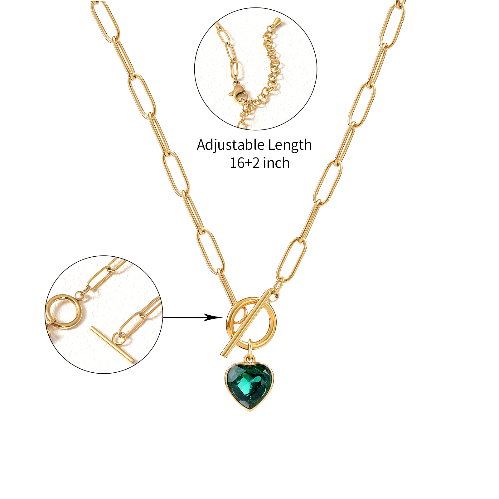 Gold Plated Heart Shape Cubic Zirconia Pendant Necklace wth Different Chain