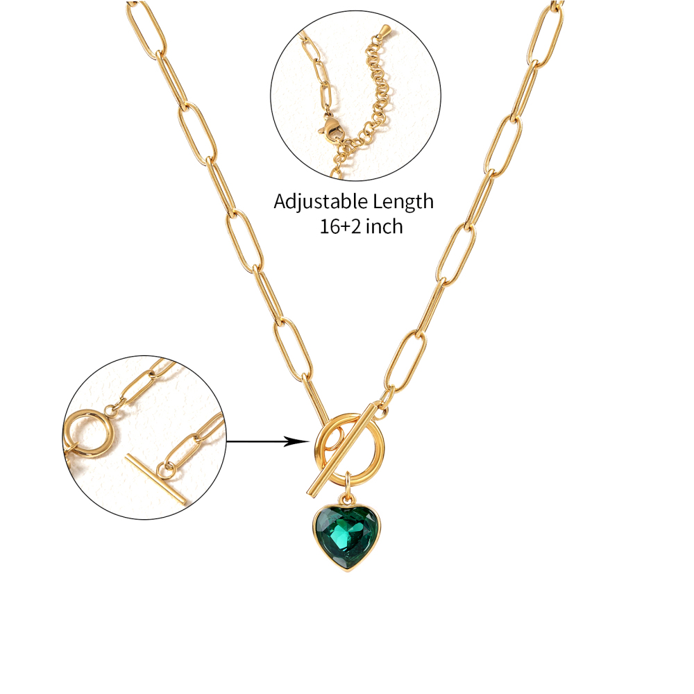Gold Plated Heart Shape Cubic Zirconia Pendant Necklace wth Different Chain
