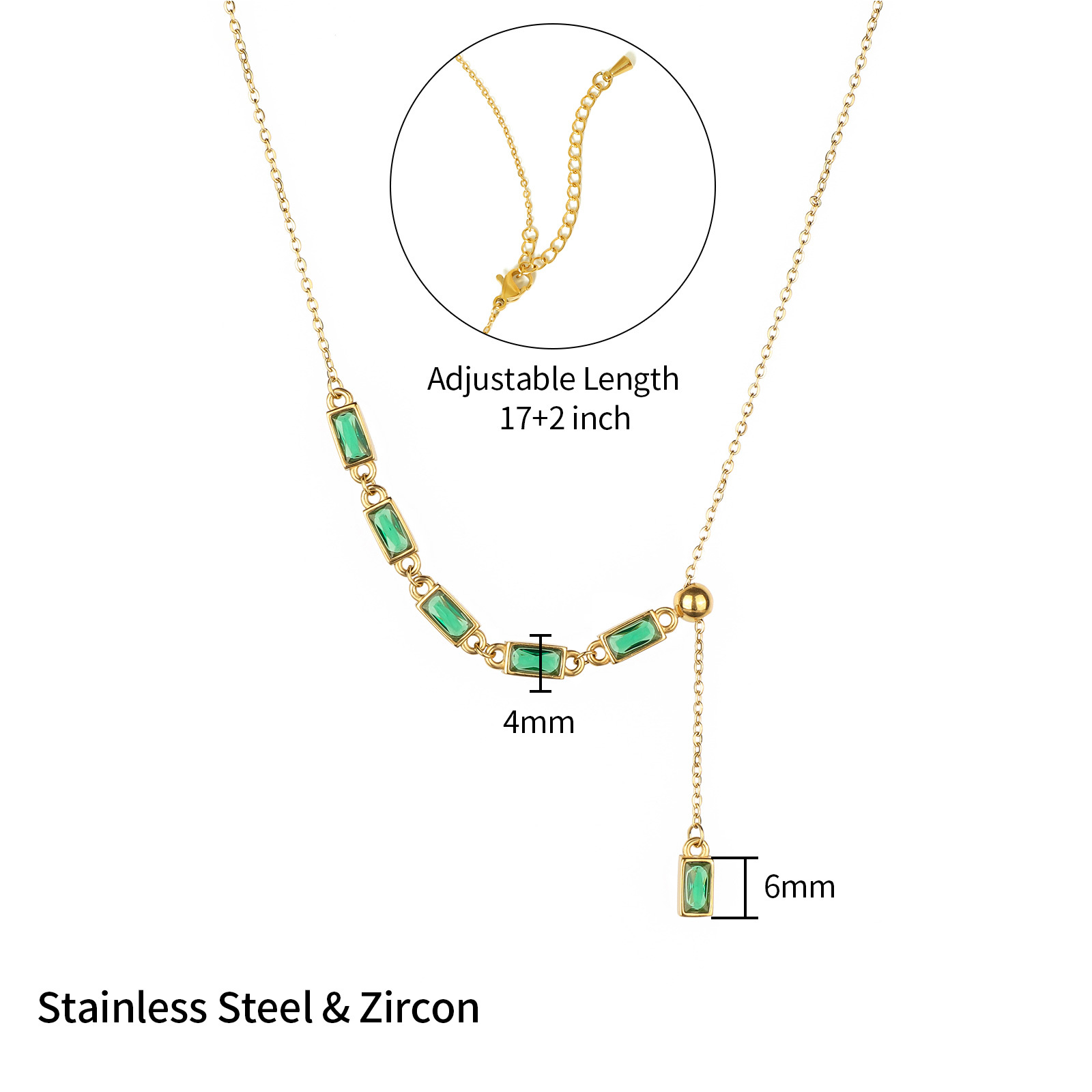 sparkling Cubic Zirconia Stainless Steel Asymmetrical Necklace