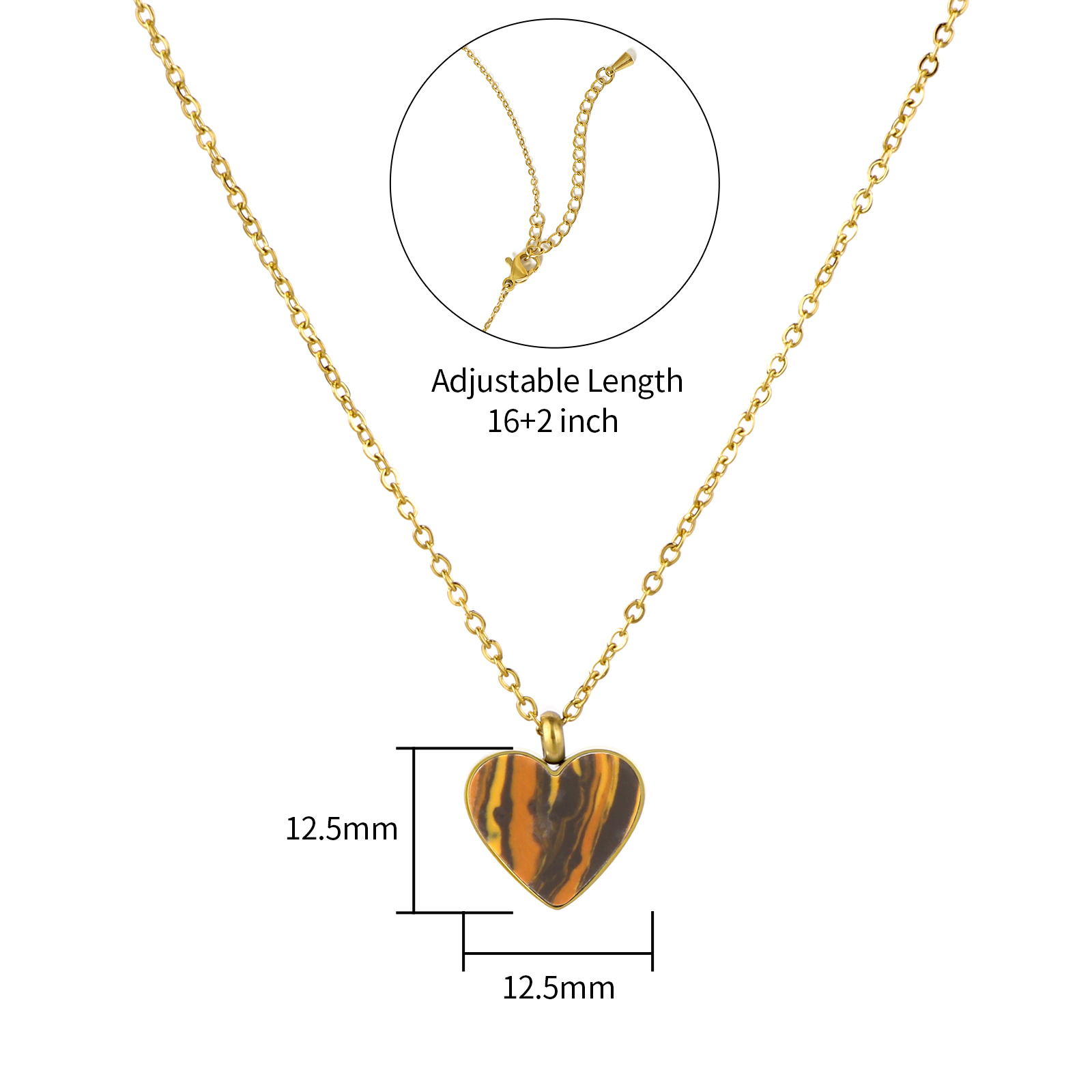 Stainless Steel Heart Shape Pendant Necklace Accented Natural Stone or Shell
