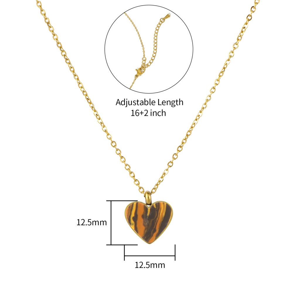 Stainless Steel Heart Shape Pendant Necklace Accented Natural Stone or Shell