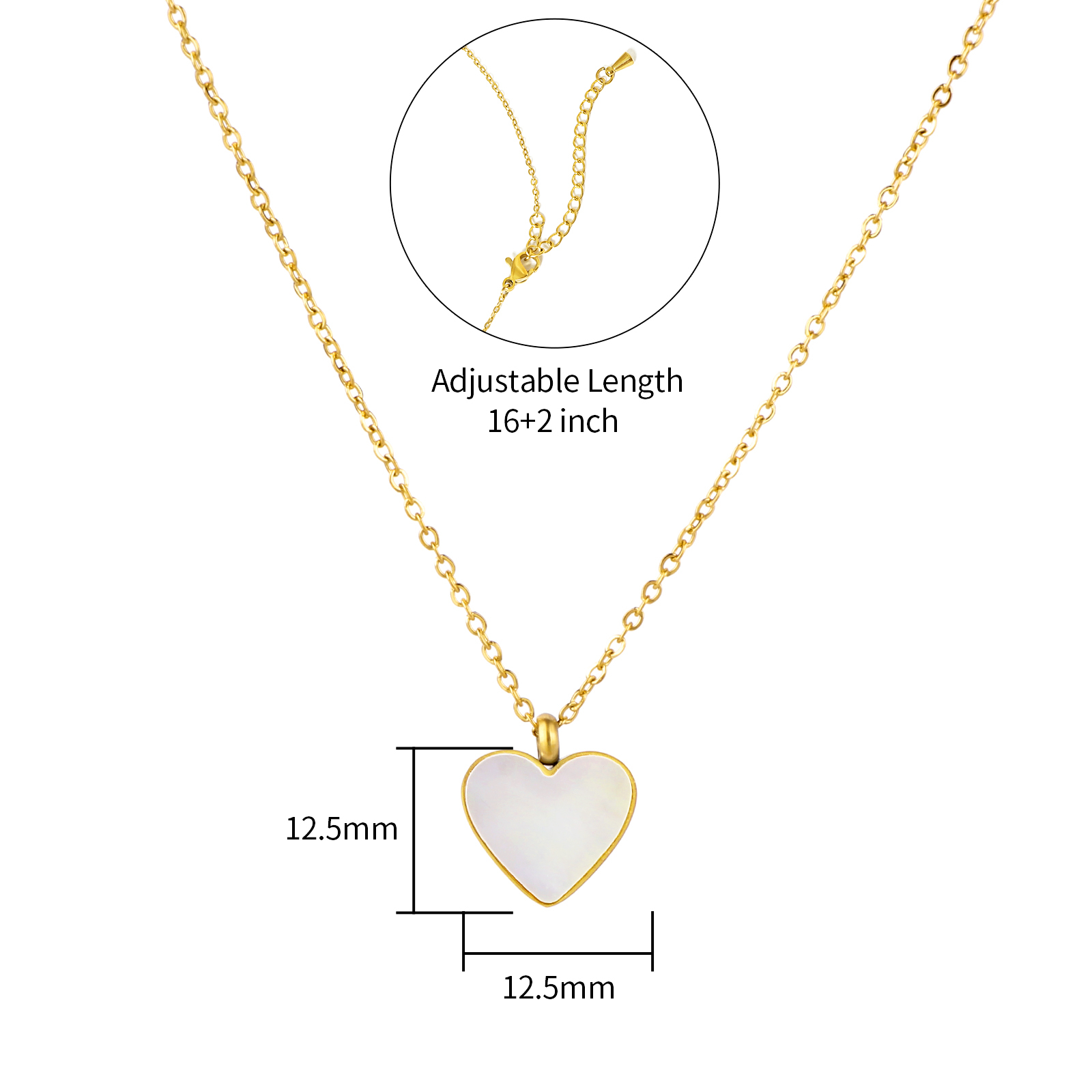 Stainless Steel Heart Shape Pendant Necklace Accented Natural Stone or Shell