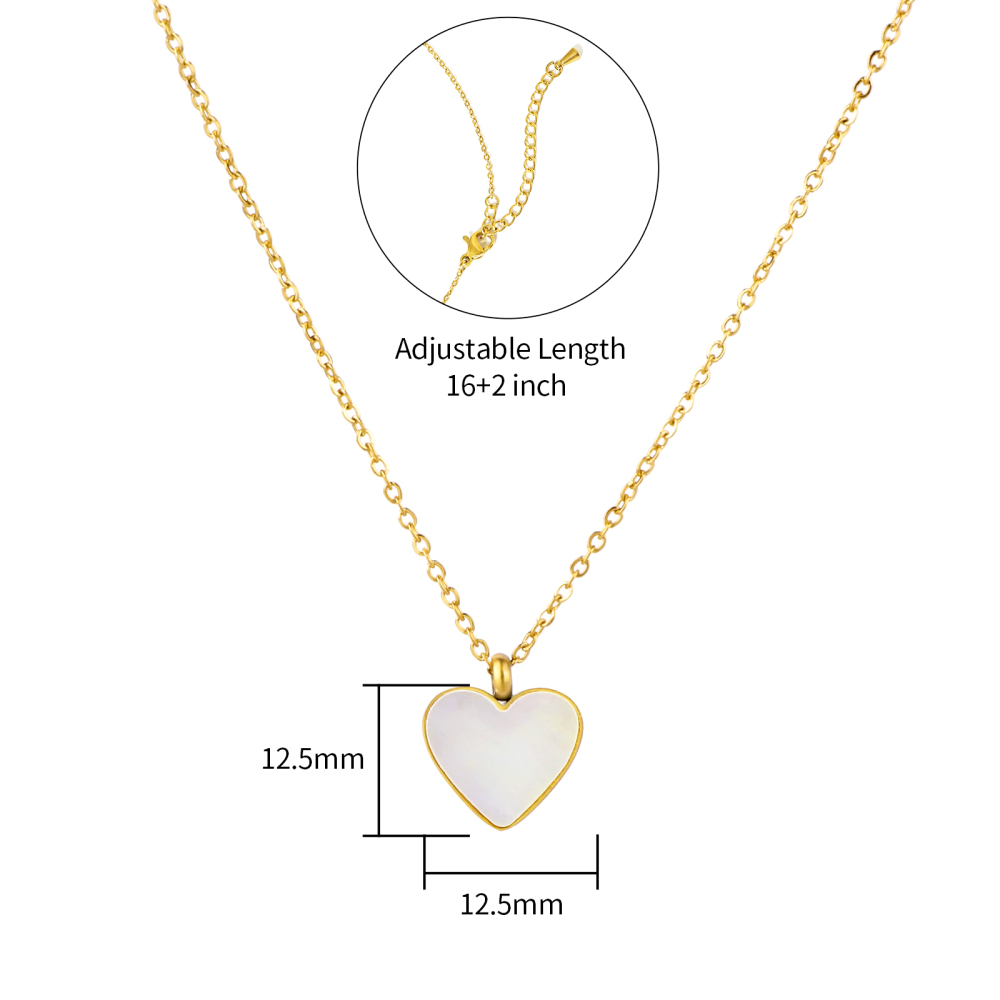 Stainless Steel Heart Shape Pendant Necklace Accented Natural Stone or Shell