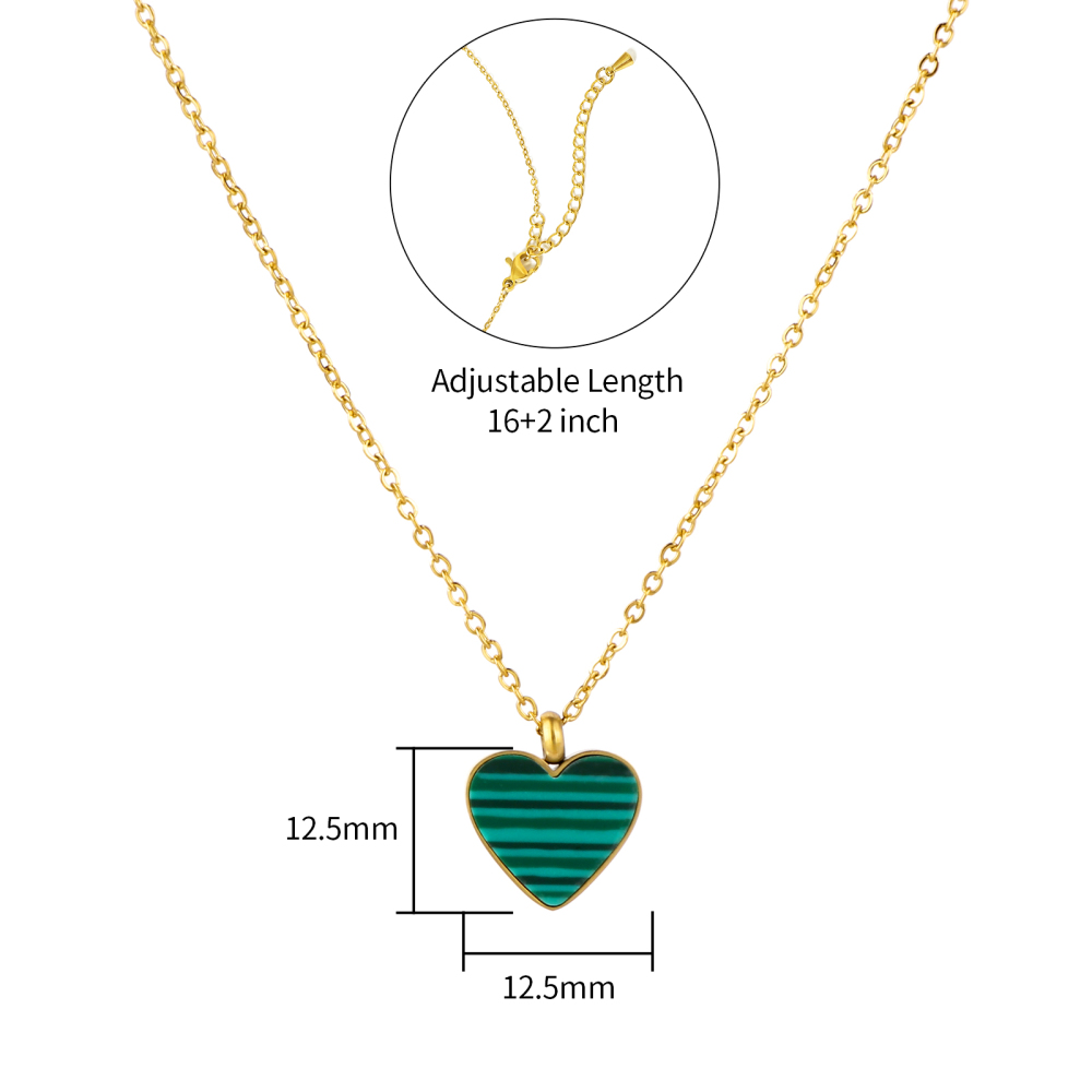 Stainless Steel Heart Shape Pendant Necklace Accented Natural Stone or Shell