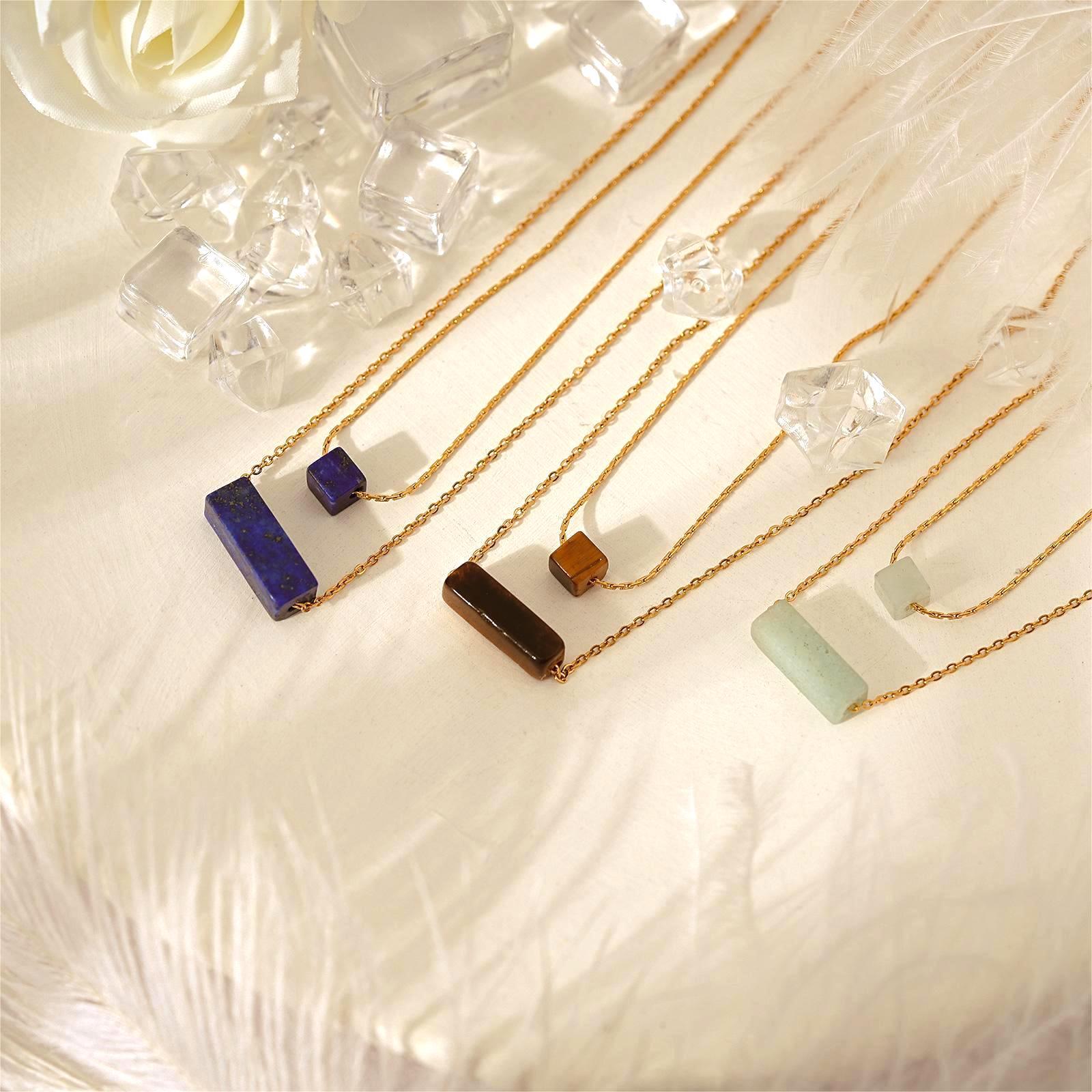 Elegant Natural Stone Double Layer Gold Necklace in Stainless Steel