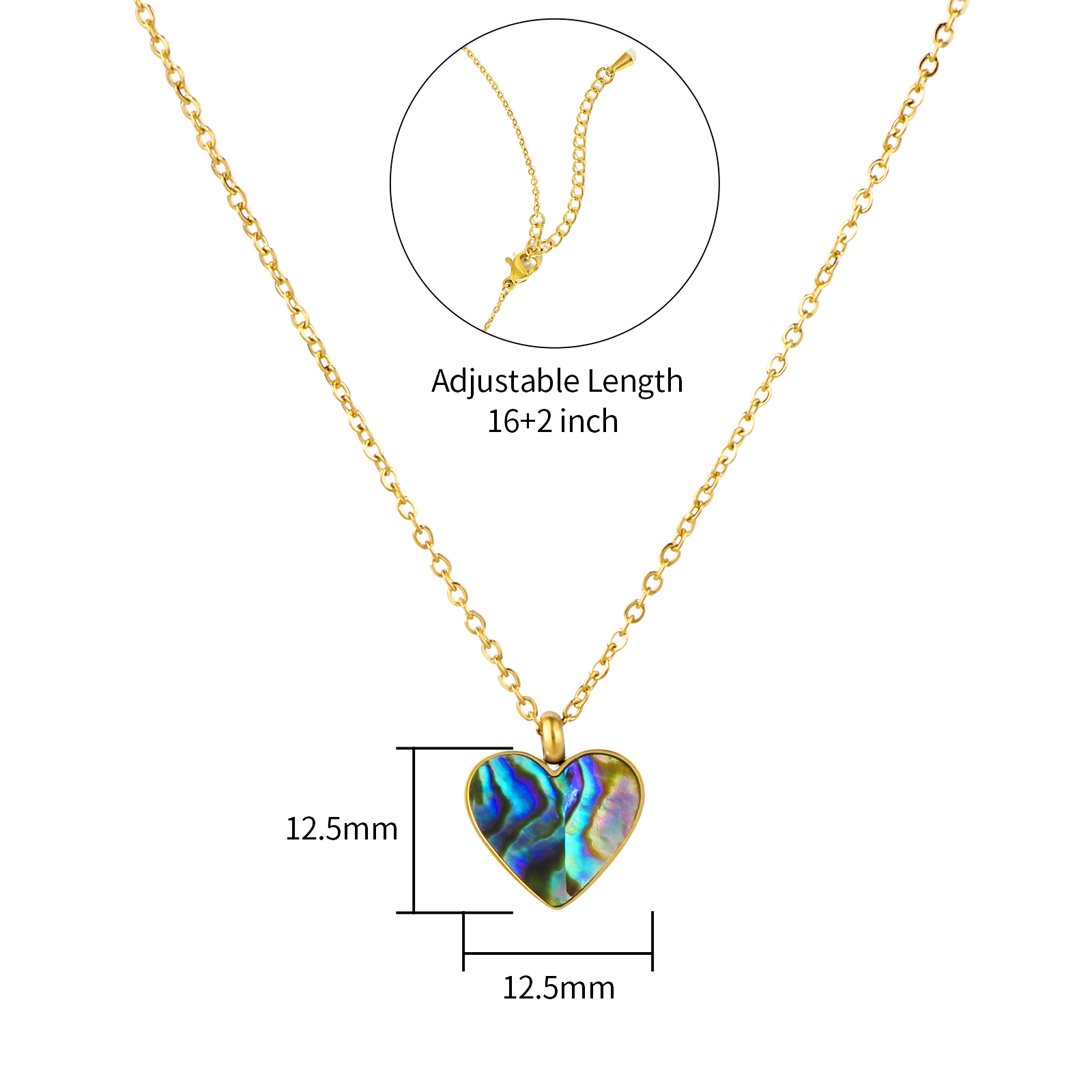 Stainless Steel Heart Shape Pendant Necklace Accented Natural Stone or Shell