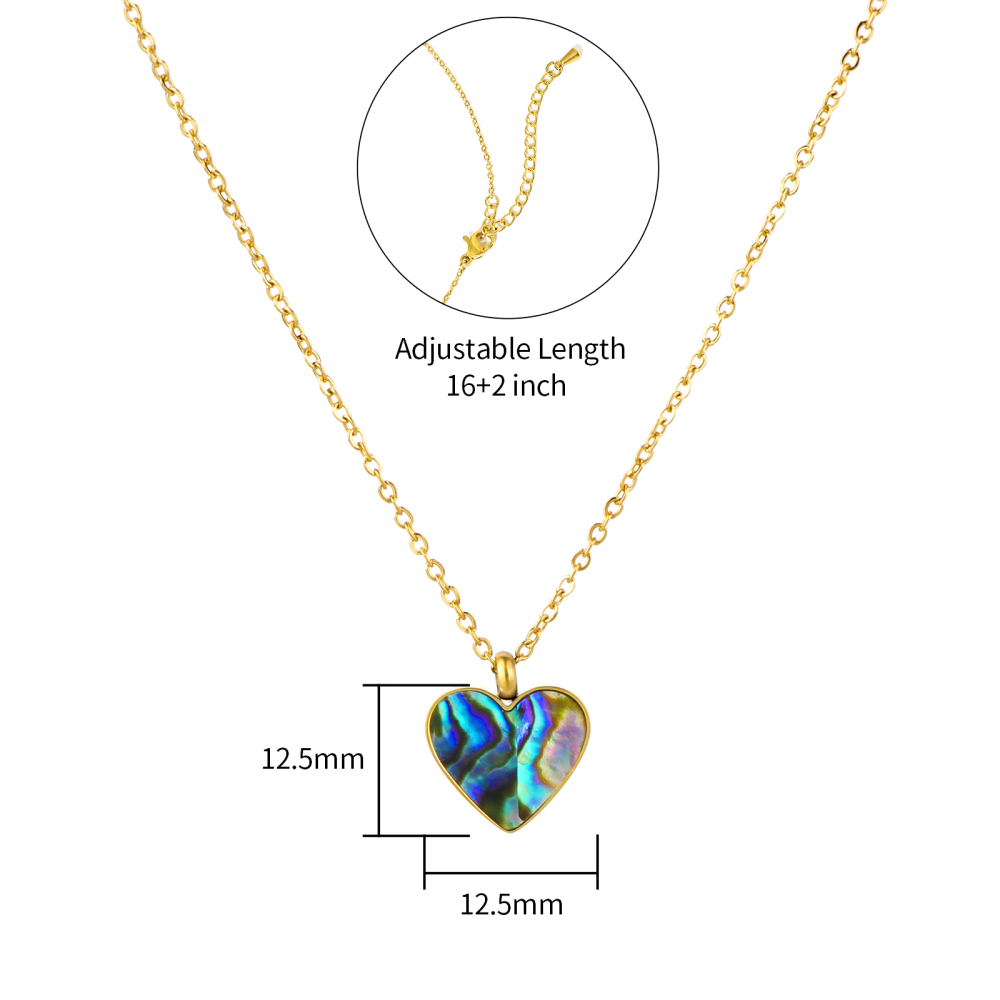 Stainless Steel Heart Shape Pendant Necklace Accented Natural Stone or Shell