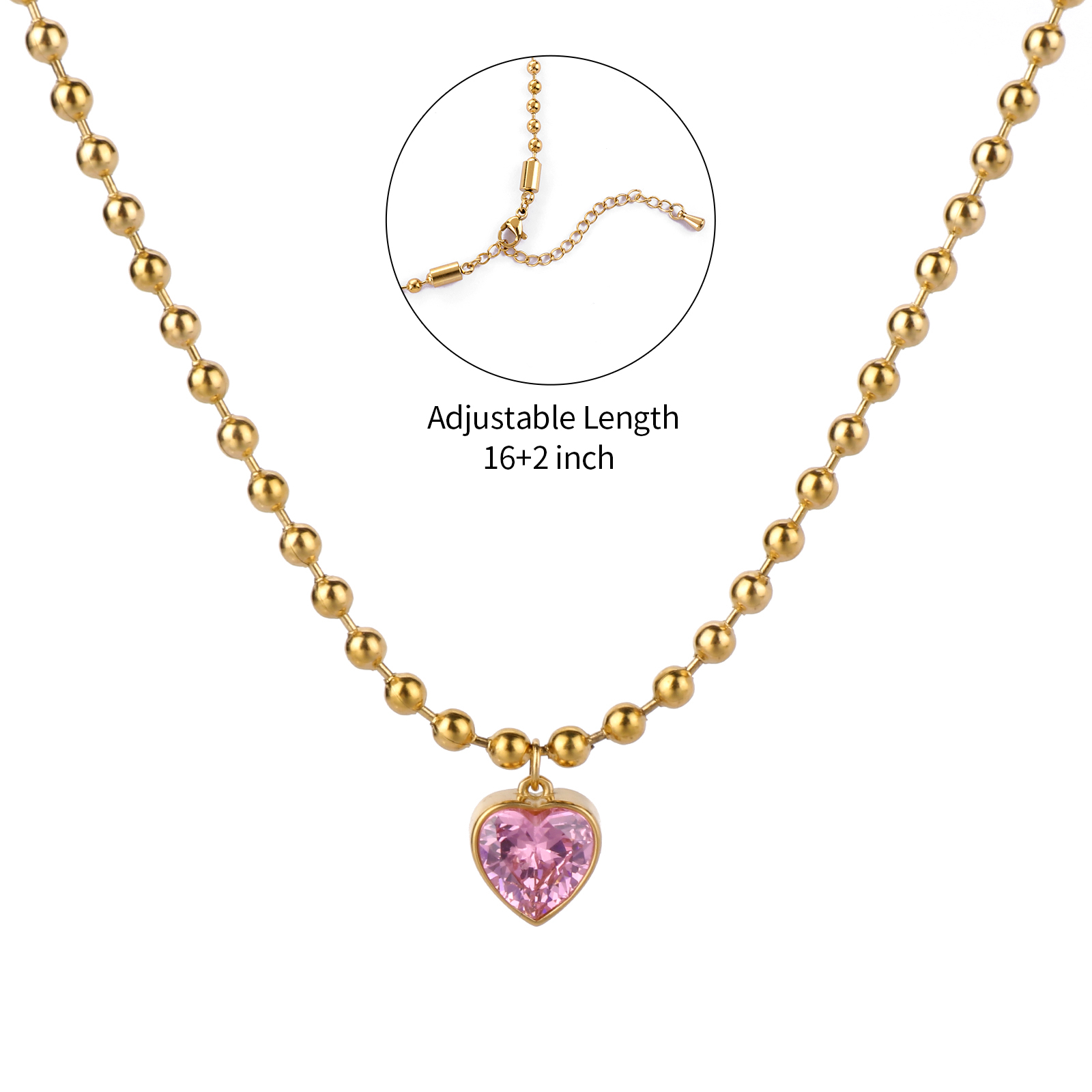 Gold Plated Heart Shape Cubic Zirconia Pendant Necklace wth Different Chain