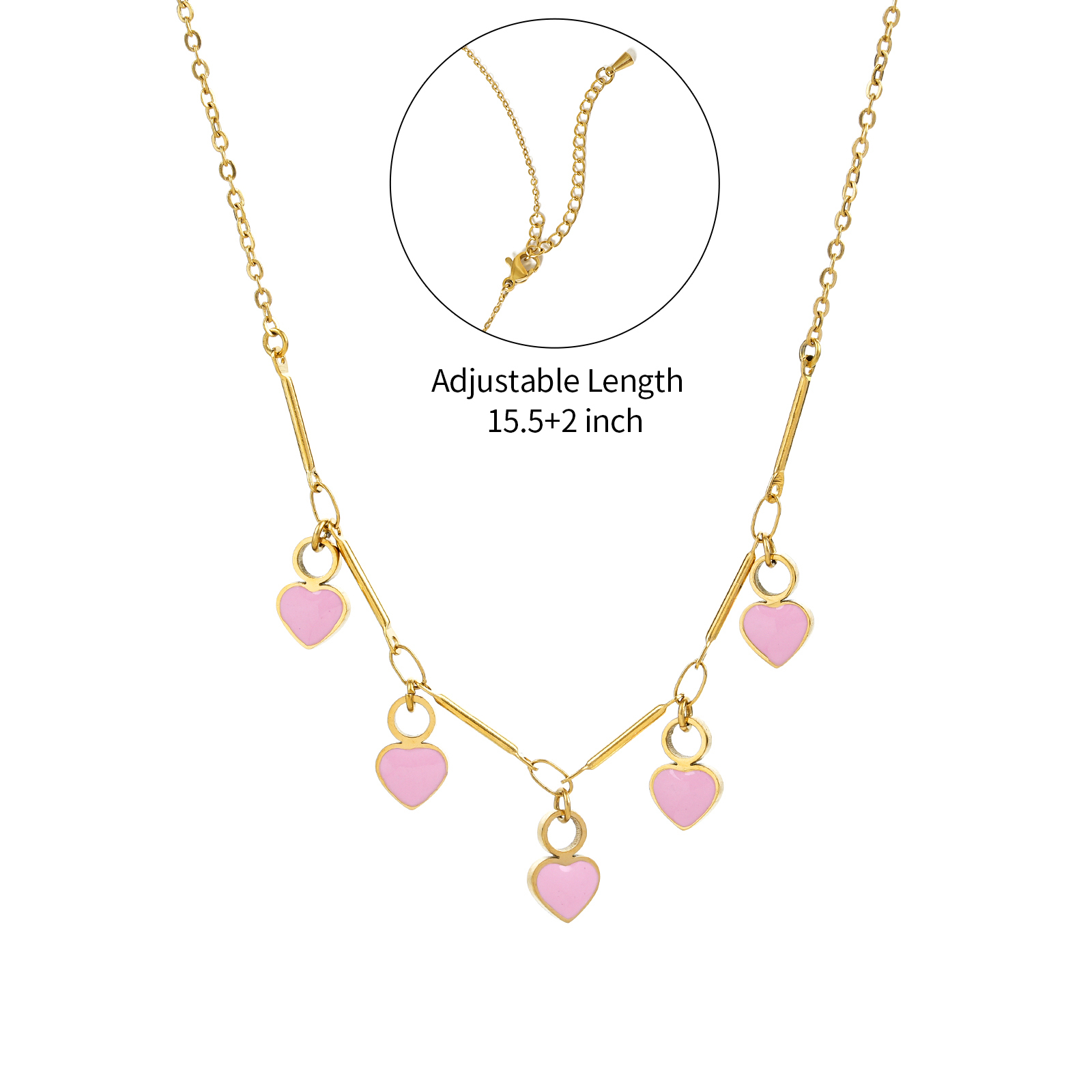 Multi Enamel Heart Pendant Necklace in 18K Gold Plated