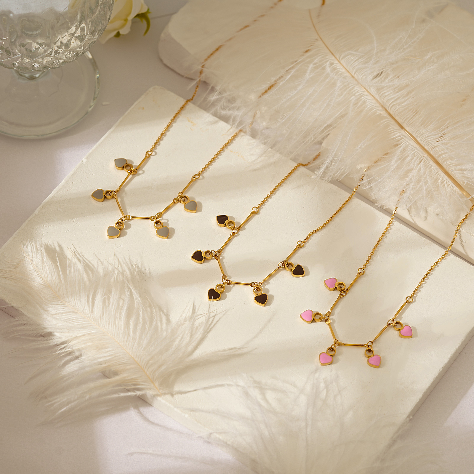 Multi Enamel Heart Pendant Necklace in 18K Gold Plated