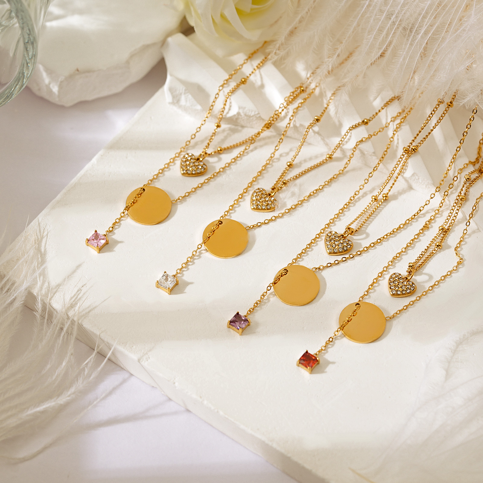 Modern Distinctive Double Layer Cubic Zirconia Asymmetric Necklace