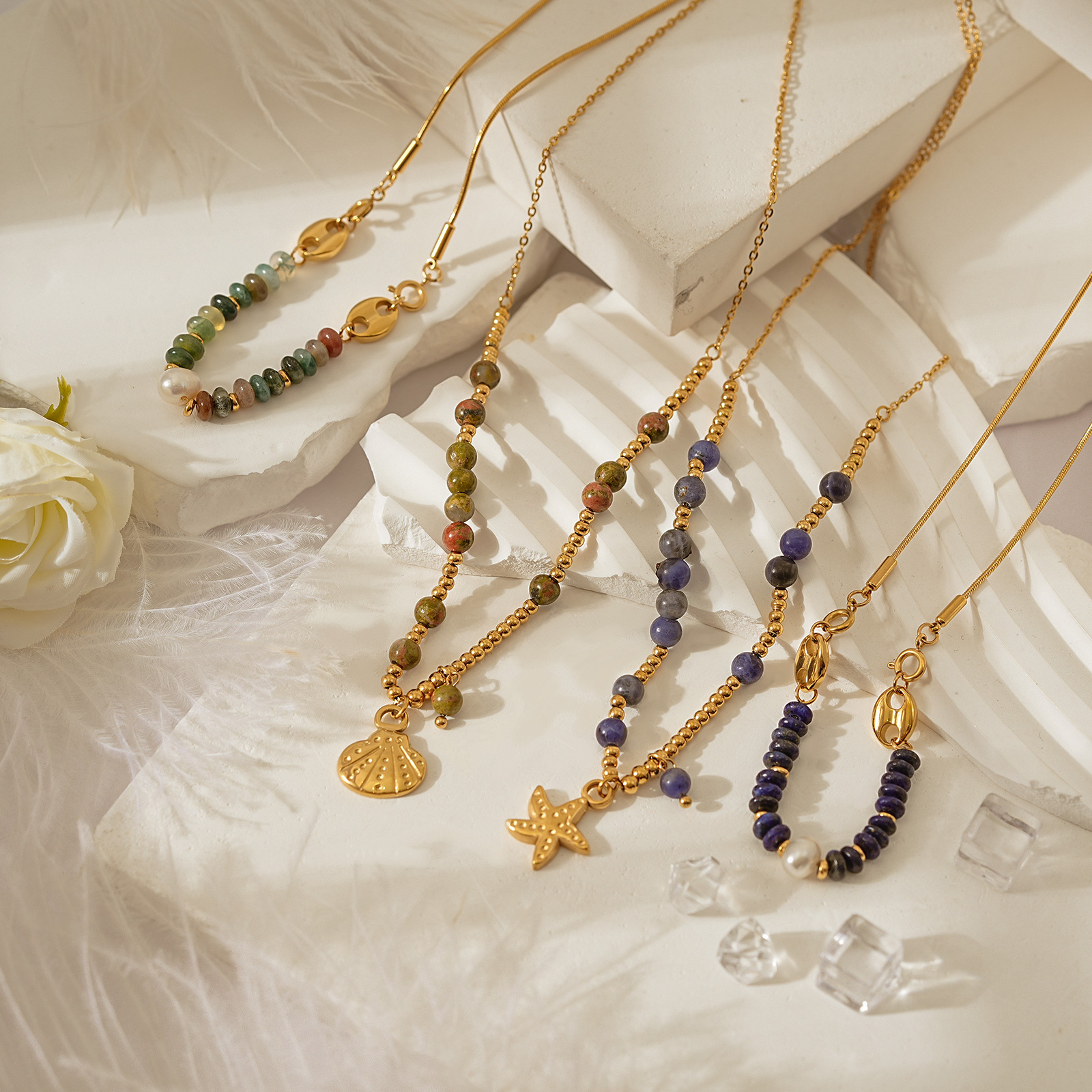 Vibrant Natural Stone Bead Necklaces with Ocean Breeze