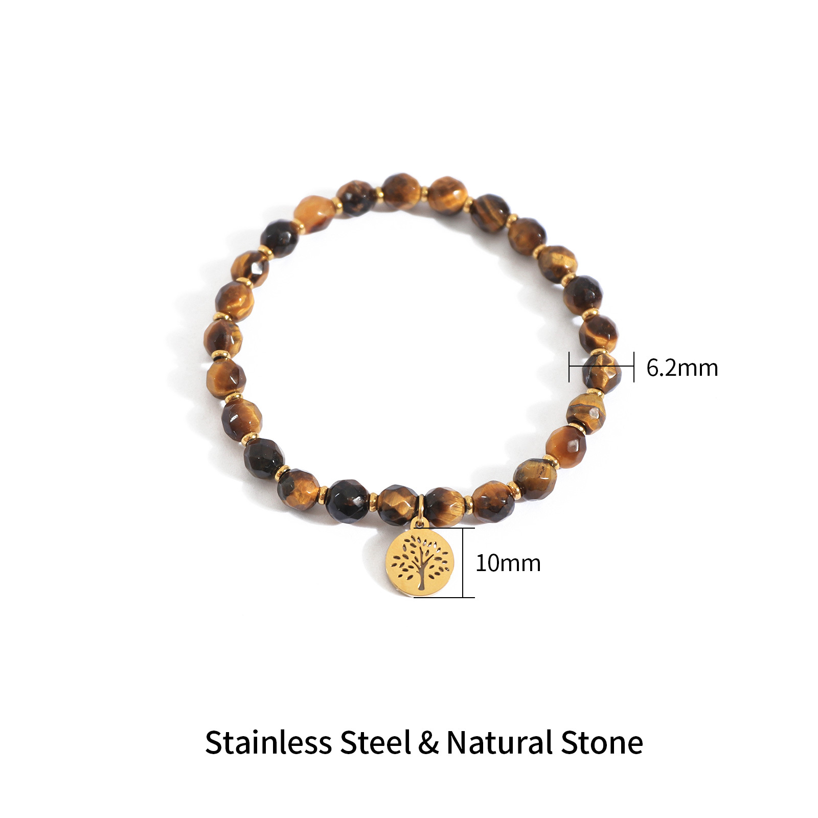 Natural Stone Bead Bracelet with Stainless Steel Pendant