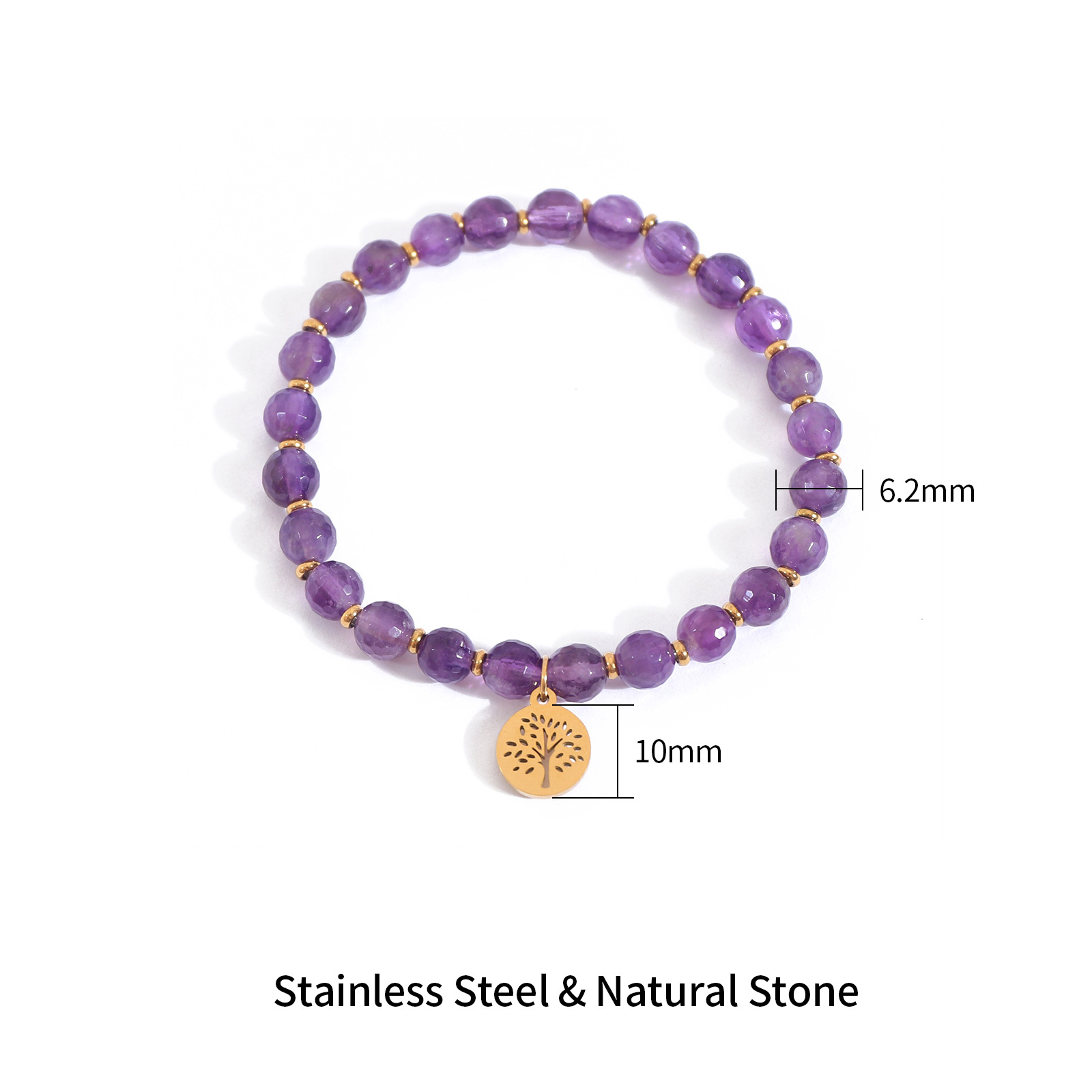 Natural Stone Bead Bracelet with Stainless Steel Pendant