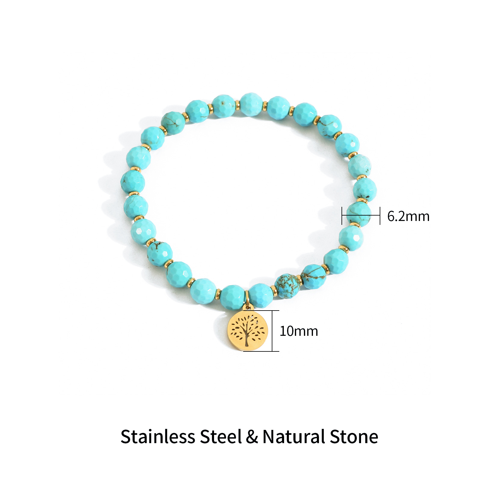 Natural Stone Bead Bracelet with Stainless Steel Pendant
