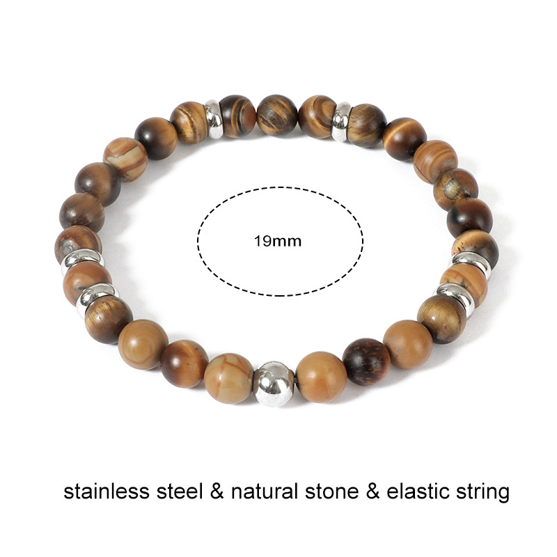 Natural Stone Bead Bracelet with Stainless Steel Pendant