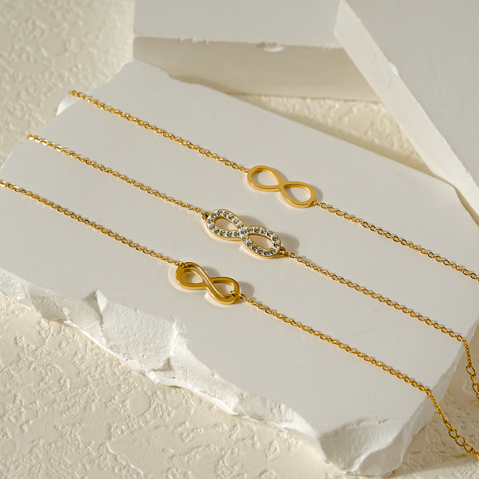 Delicate Gold Plated Infinity Symbol Bracelet in Stainless Steel