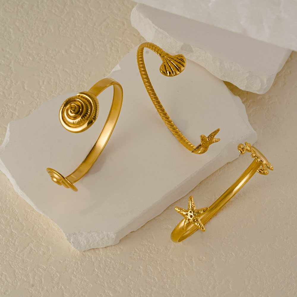 Ocean Breeze 18K Gold Plated Marine Life Open Cuff Bracelets Adjustable
