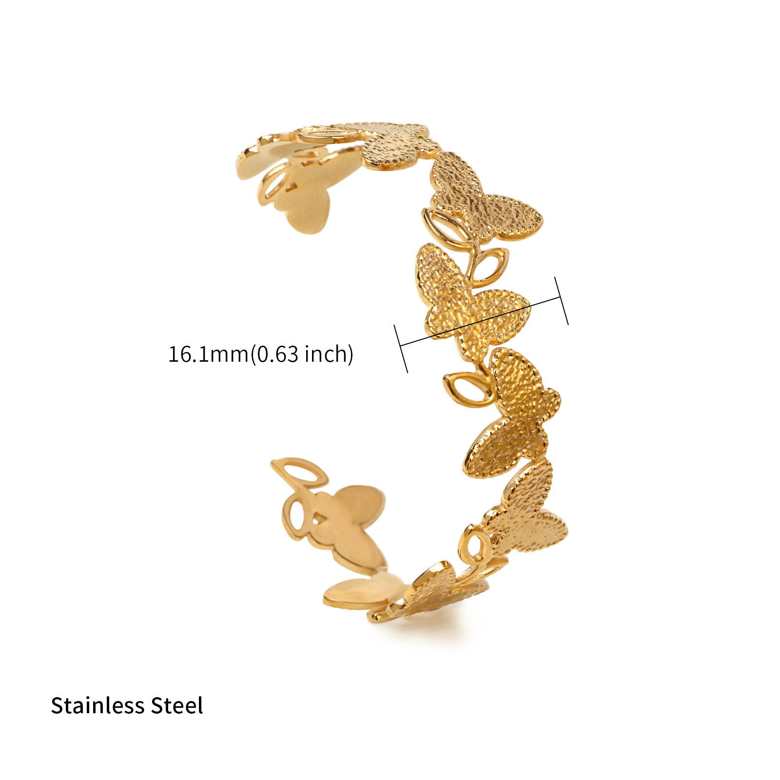 Nature Inspired Gold Plated Cuff Bracelet in Stainless Steel