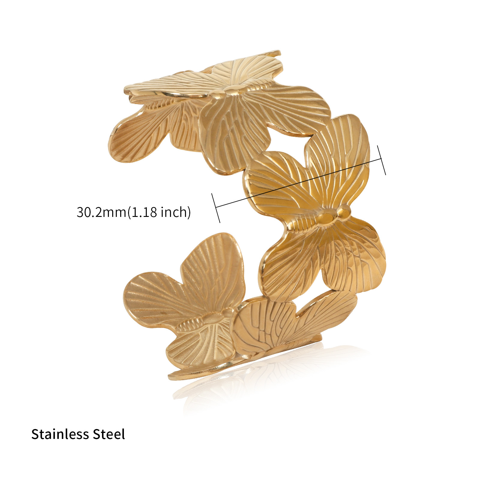 Nature Inspired Gold Plated Cuff Bracelet in Stainless Steel
