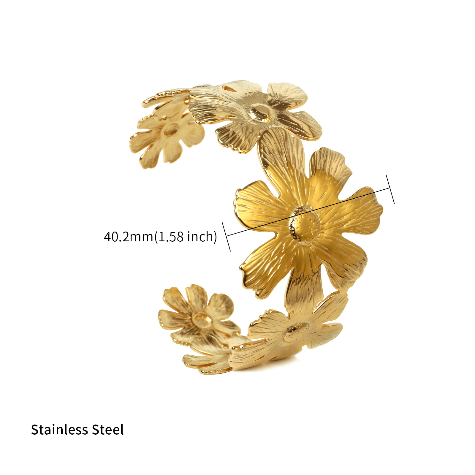 Nature Inspired Gold Plated Cuff Bracelet in Stainless Steel