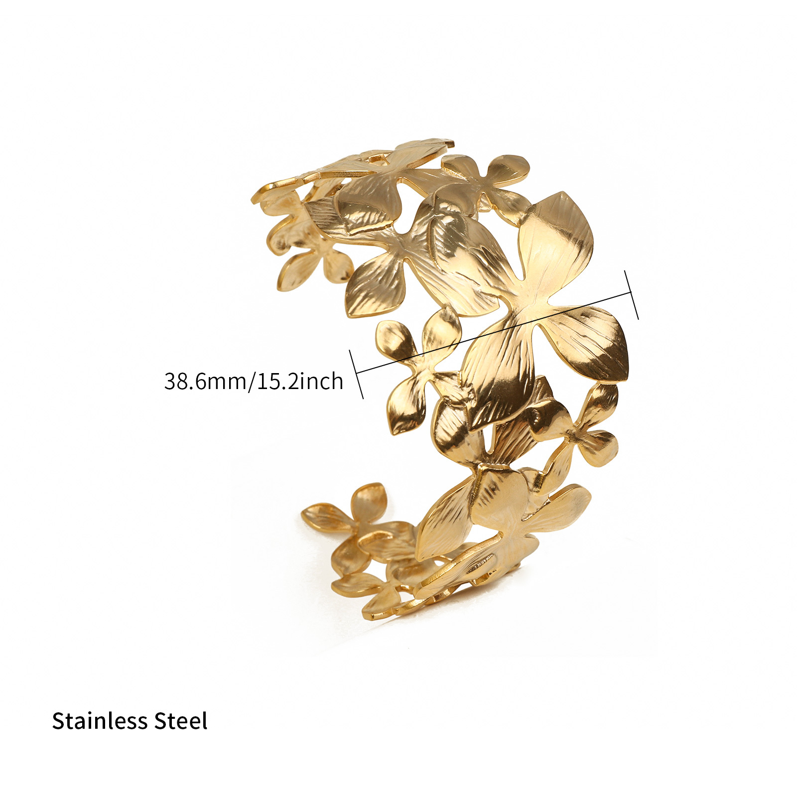 Nature Inspired Gold Plated Cuff Bracelet in Stainless Steel