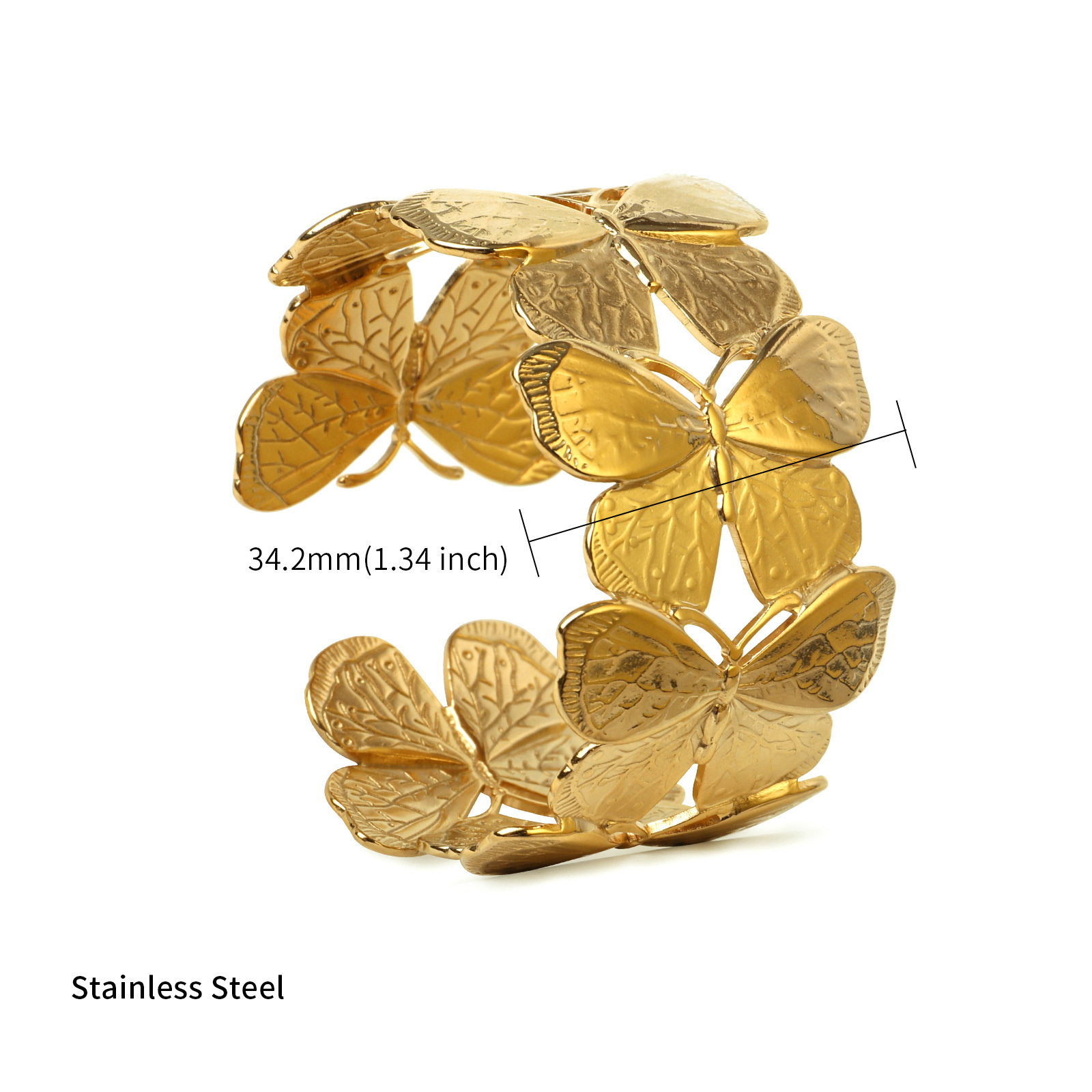 Nature Inspired Gold Plated Cuff Bracelet in Stainless Steel