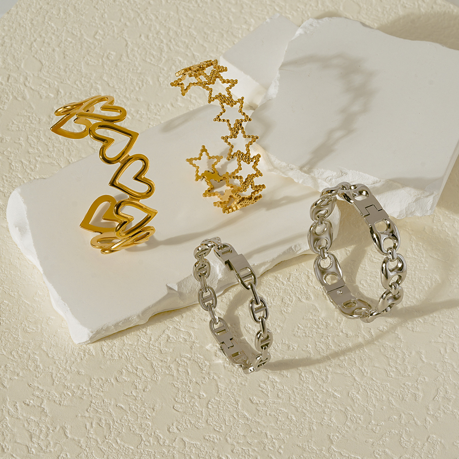 Statement Stainless Steel Hollow Bangles in Various Shape
