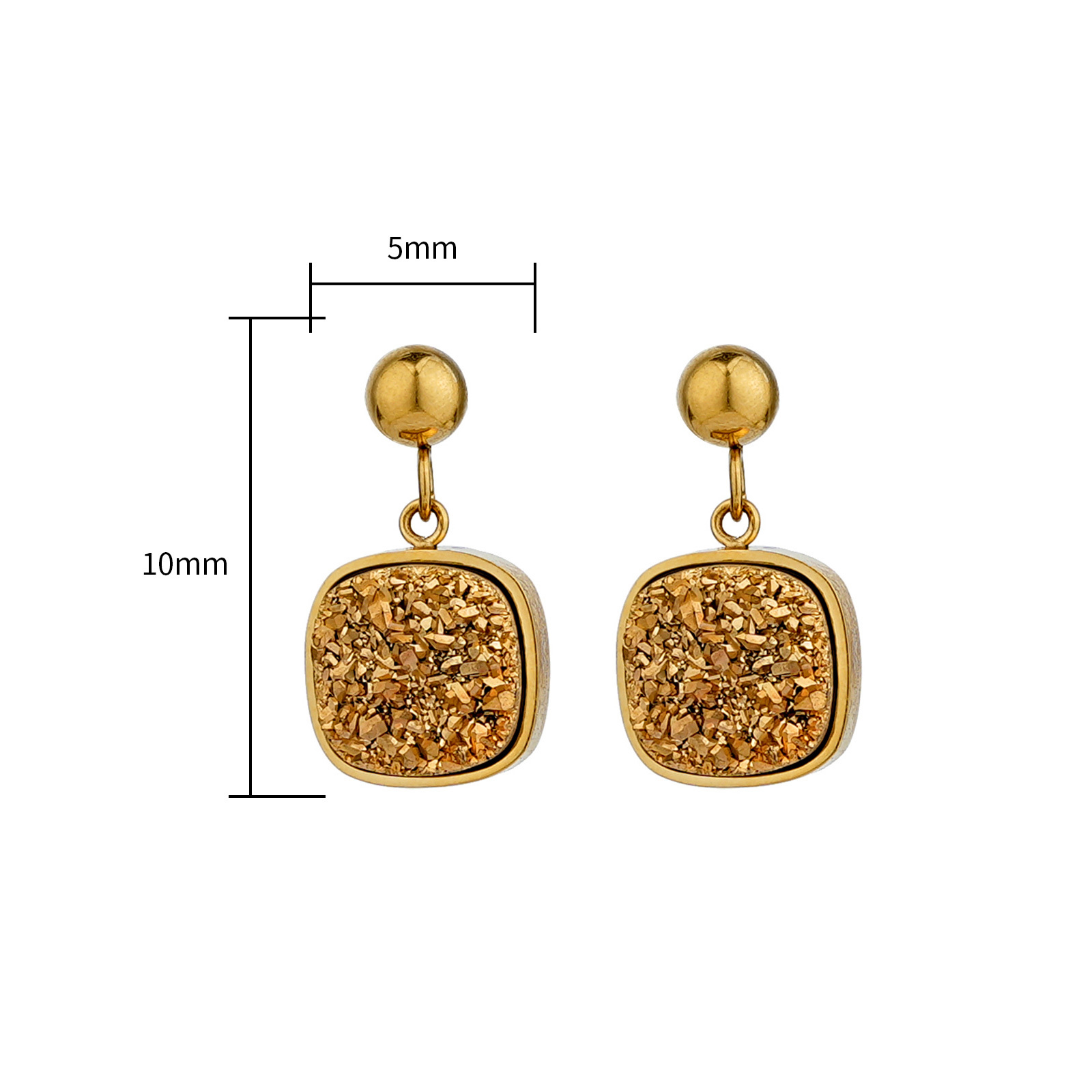 Sparkling Gold Plated Stainless Steel Druzy Quartz Earrings