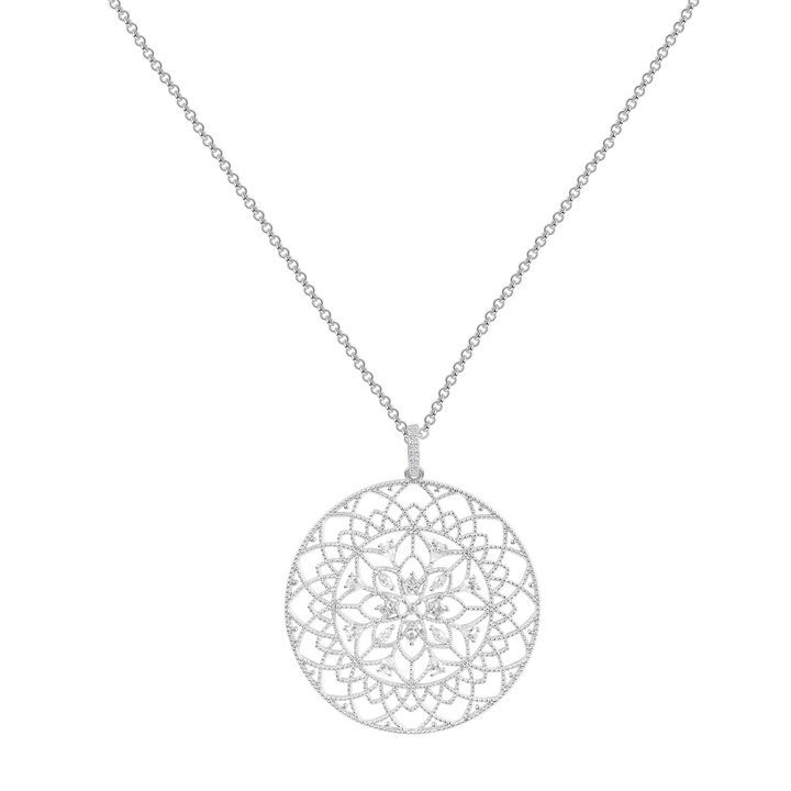 CZ Mandala Inspired Design Hollow Disc Necklace and Earrings Set