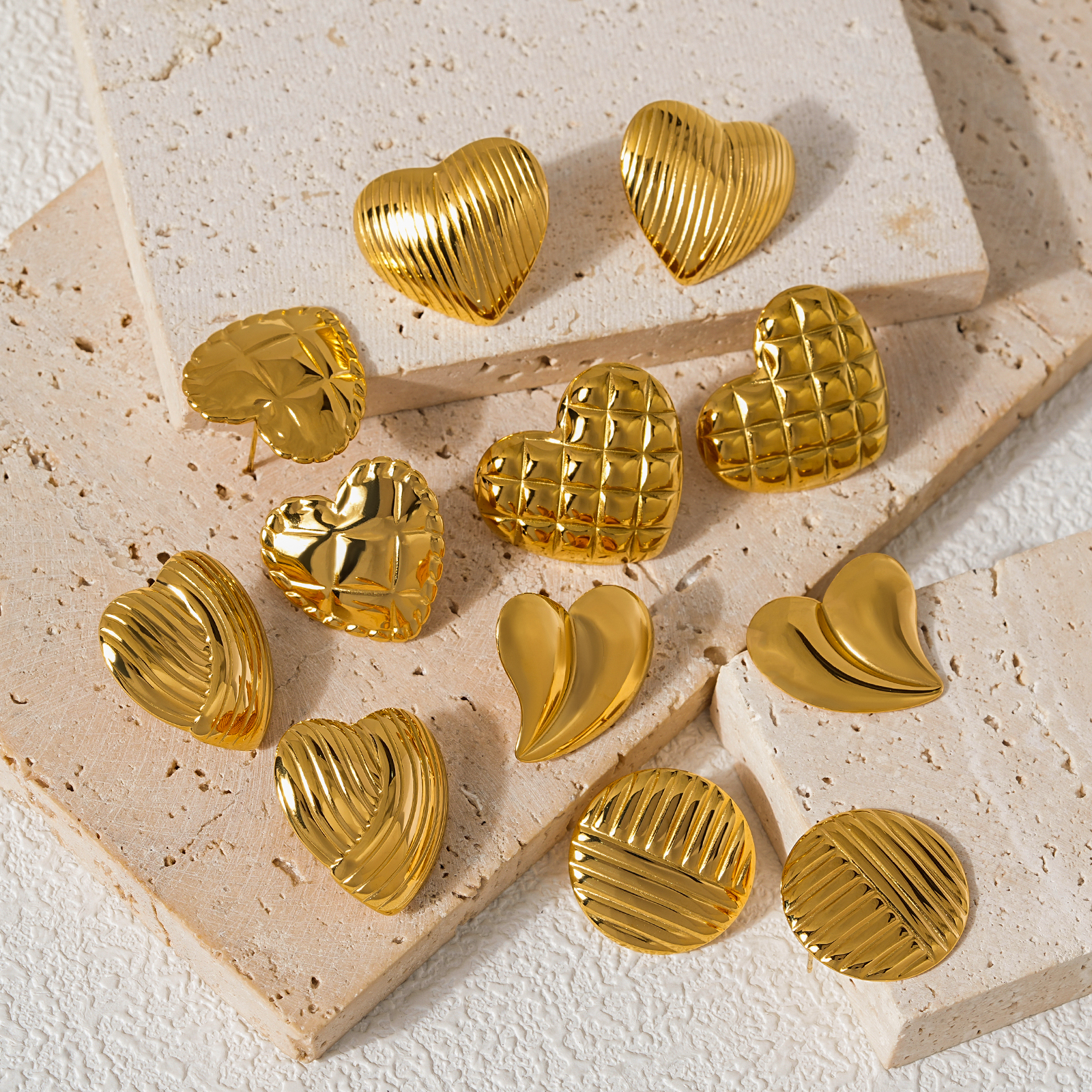 Various Heart Shape Stud Earrings in Gold Plated Stainless Steel