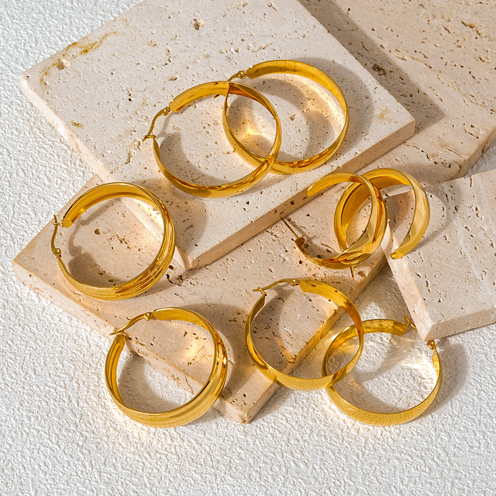 Bold 18K Gold Plated Stainless Steel Chunky Hoop Earrings