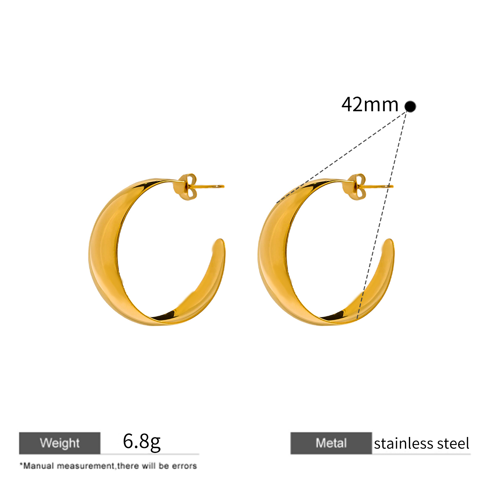 Bold 18K Gold Plated Stainless Steel Chunky Hoop Earrings