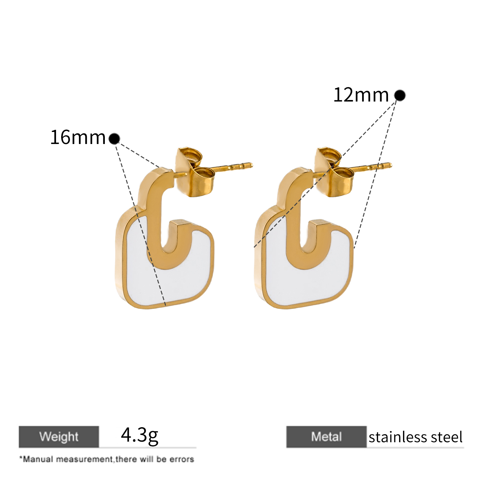 Irregular Square Stud Earrings Accented With Shell Or Epoxy
